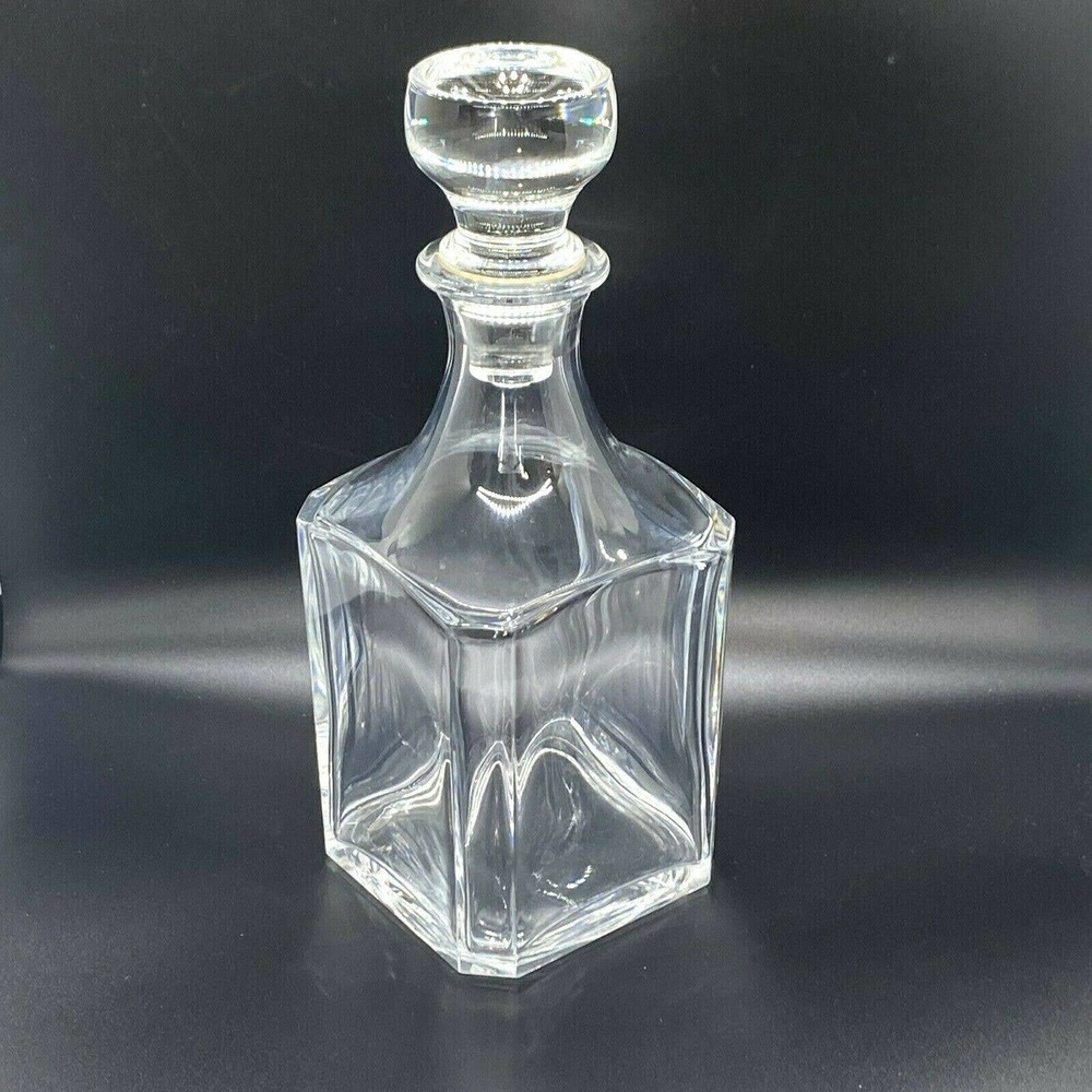 Heavy Clear Glass Crystal Square Liquor Decanter Mancave Bar 10"